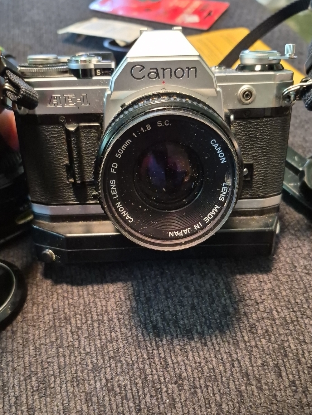 Canon AE-1 Film SLR Camera in Black and Silver with 50mm Lens